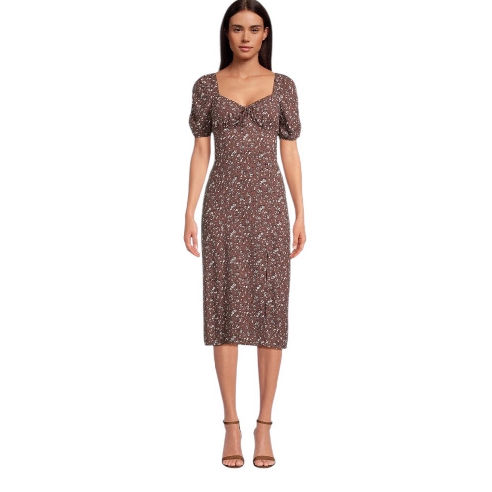 No Boundaries Juniors Woven Brown Floral Midi Dress size 21